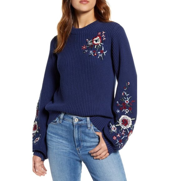Lucky Brand Sweaters - LUCKY BRAND Blue Floral Embroidered Sweater